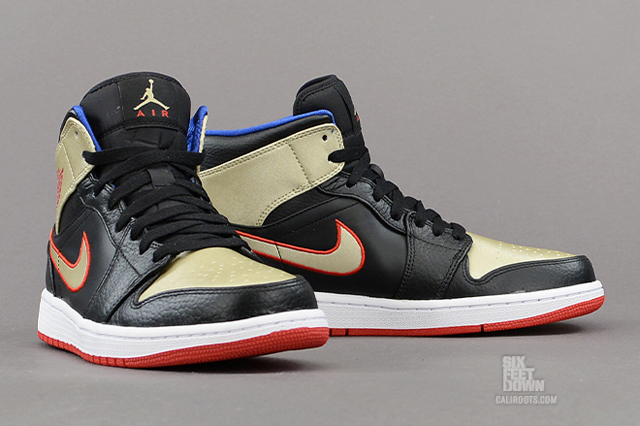 air jordan 1 mid black gold red